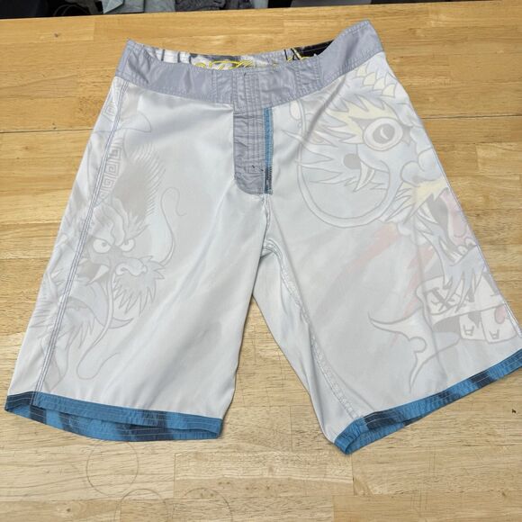 Ed Hardy Alive Christian Audigier Blue Board Shorts Dragon Dagger Swim Trunks 30 - Picture 6 of 15